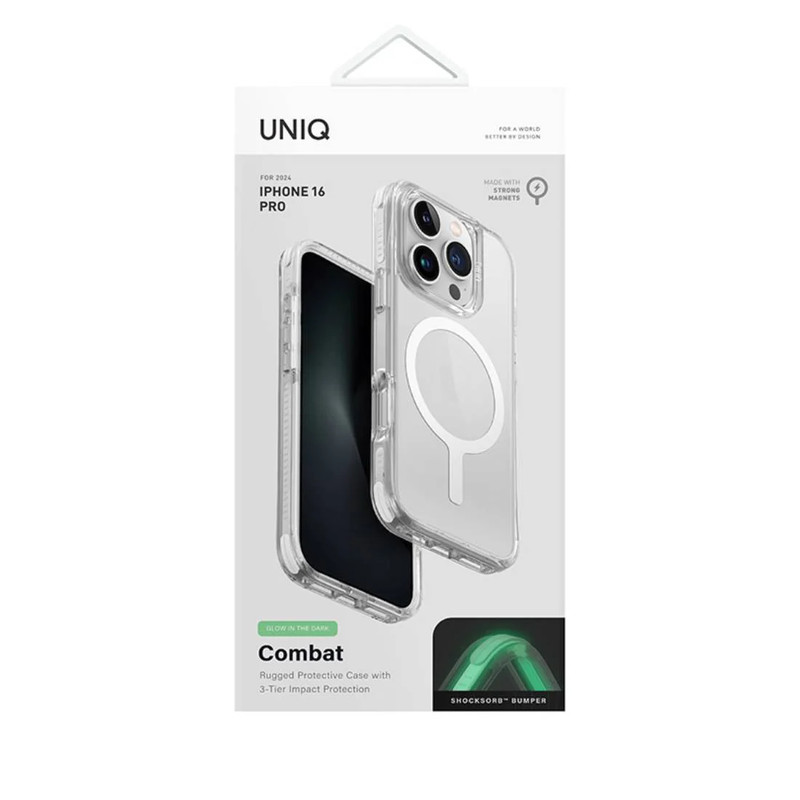 Uniq Combat Iphone 16 Pro 6.3" Magclick Charging Case White - Lume White  - أكسسوار